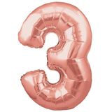 Oaktree 30inch Number 3 Rose Gold - Foil Balloons